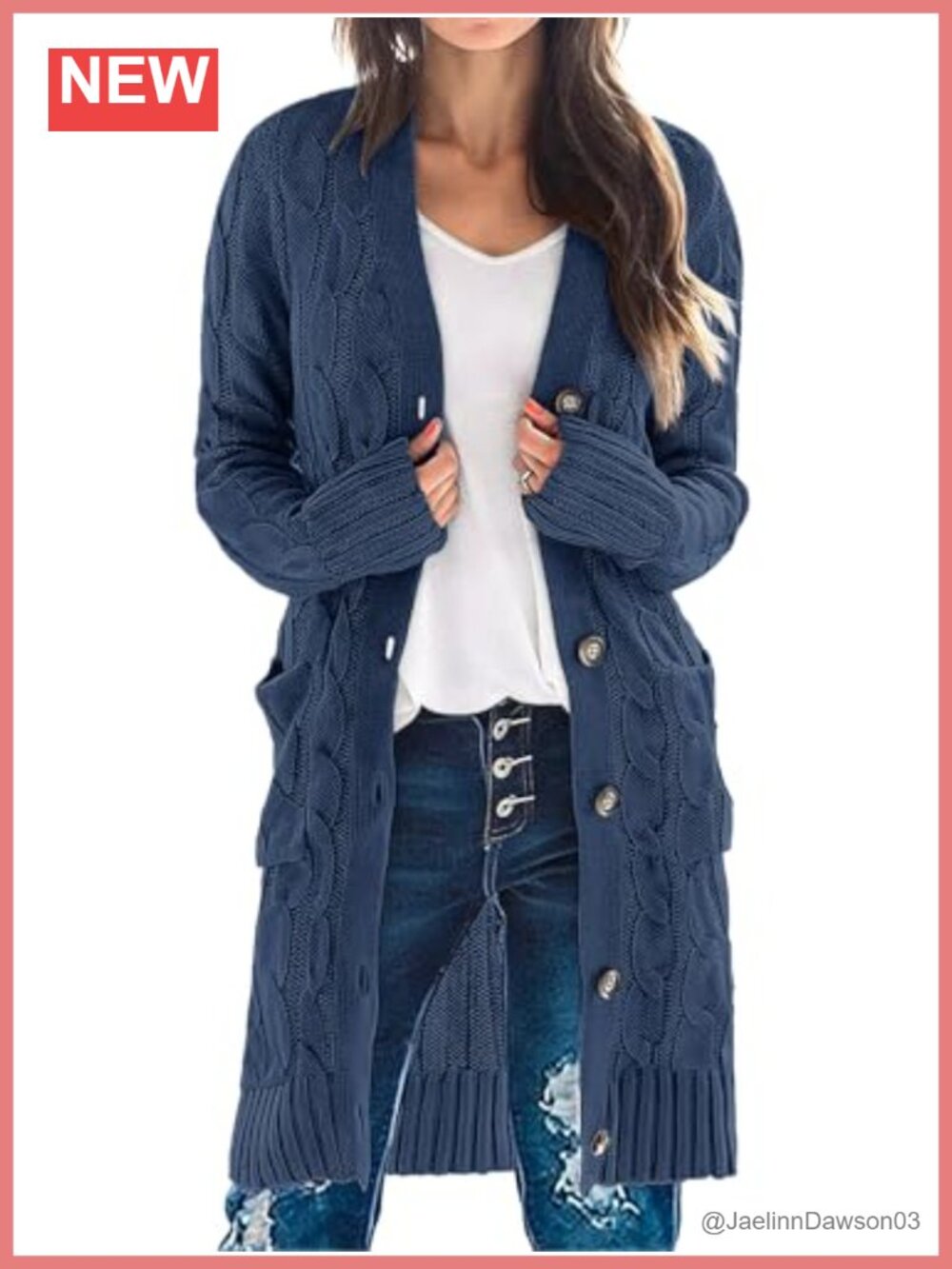 Cable Knit Button Front Long Cardigan Sweater Loose Fit